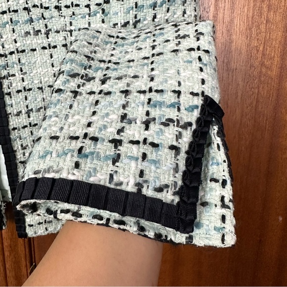 Mac & Jac Anthropologie Tweed Jacket Blazer Black Ribbon Trims Women Medium - Picture 4 of 12